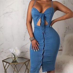 Plus size women’s new denim tie up dress